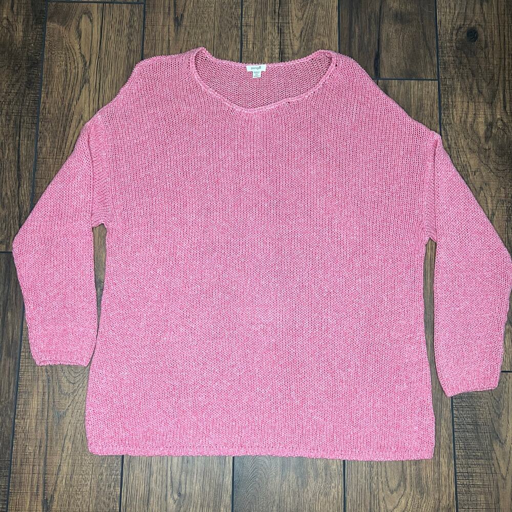 Pure Jill 100% Cotton Open Knit Sweater Drop Shoulder Pink Women's 2X Coastal